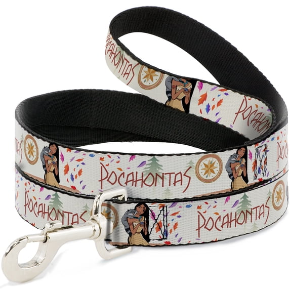 Disney Pet Leash, Dog Leash, Pocahontas and Meeko Compass with Script and Leaves Beige, 4 Feet Long 1.0 Inch Wide