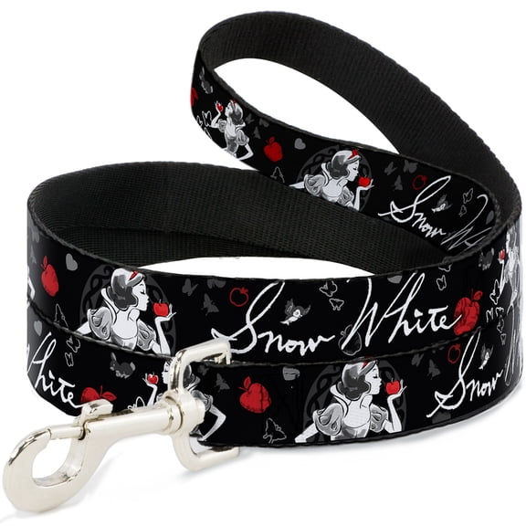 Disney Pet Leash, Dog Leash, Snow White Apple Poses Butterflies Black Gray Red, 6 Feet Long 1.0 Inch Wide