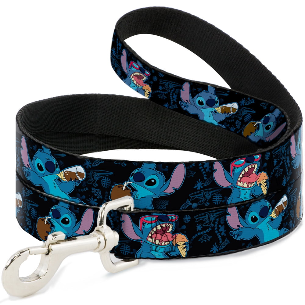 Disney Pet Leash, Dog Leash, Stitch Snacking Poses Black Blue, 6 Feet Long 1.0 Inch Wide