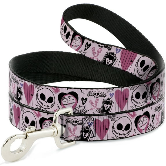 Disney Pet Leash, Dog Leash, The Nightmare Before Christmas Jack and Sally Doodles Pink, 4 Feet Long 1.0 Inch Wide