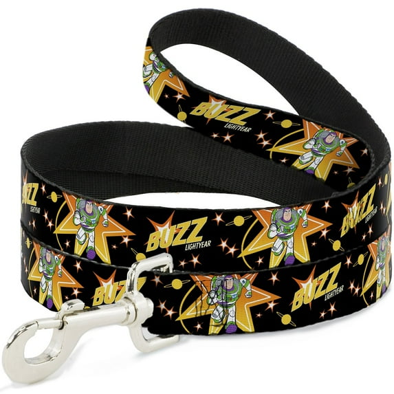 Disney Pet Leash, Dog Leash, Toy Story Buzz Lightyear Running Stars Black Orange Yellow, 6 Feet Long 1.0 Inch Wide