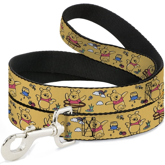 Disney Pet Leash, Dog Leash, Winnie the Pooh Happy Poses Golden Yellow, 4 Feet Long 1.0 Inch Wide
