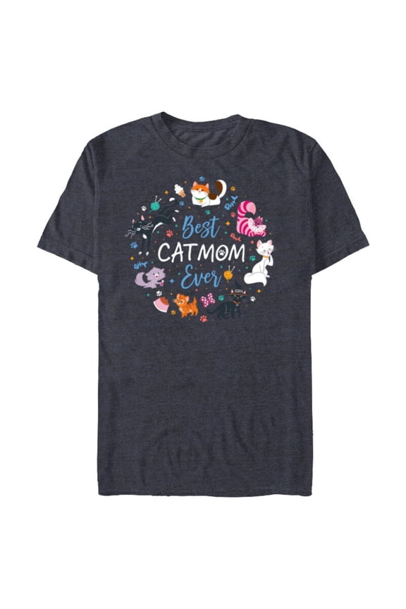 Pet Parent Mother’s Day Disney Cats Best Cat Mom Ever - Short Sleeve Blended T-Shirt for Adults - Customized-Navy Heather