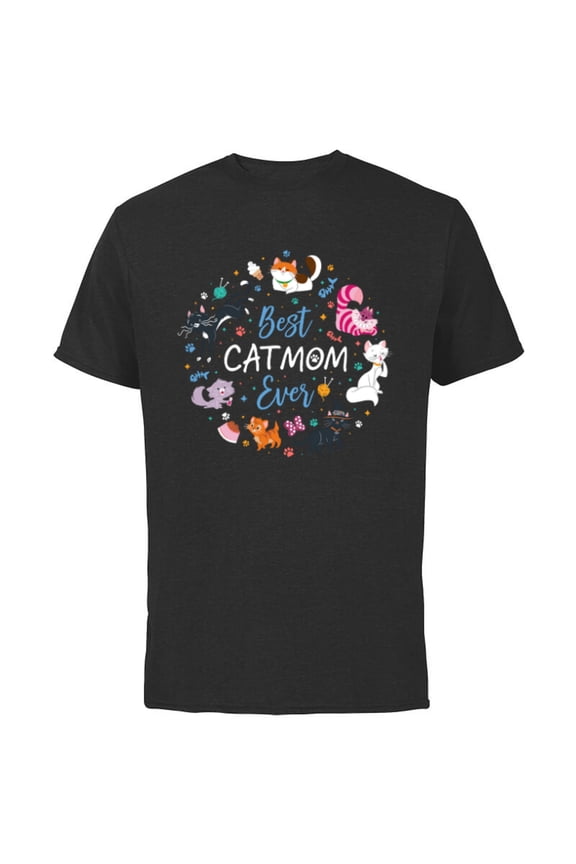 Pet Parent Mother’s Day Disney Cats Best Cat Mom Ever - Short Sleeve Cotton T-Shirt for Adults - Customized-Black