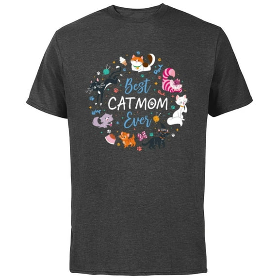Disney Pet Parent Mother’s Day Disney Cats Best Cat Mom Ever - Short Sleeve Cotton T-Shirt for Adults - Customized-Charcoal