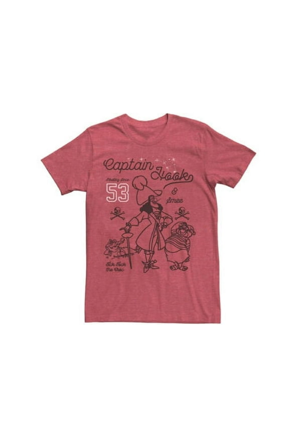 Peter Pan, Captain Hook and Mr Smee Outline Sketch Men's Red T-Shirt (Large)