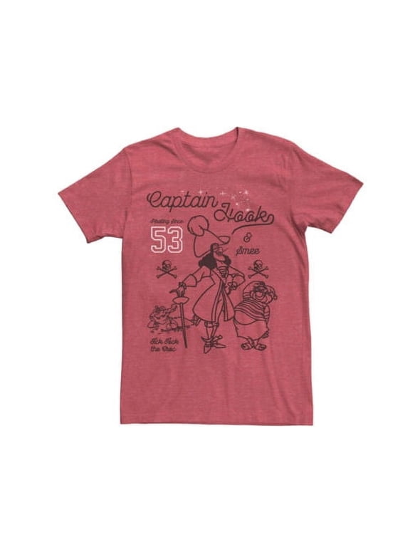 Peter Pan, Captain Hook and Mr Smee Outline Sketch Men's Red T-Shirt (Medium)