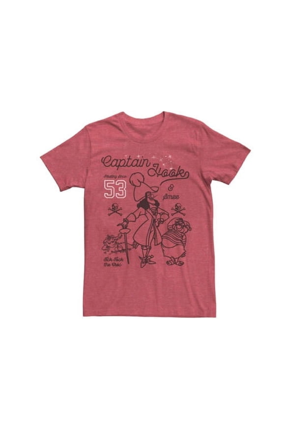 Peter Pan, Captain Hook and Mr Smee Outline Sketch Men's Red T-Shirt (Medium)