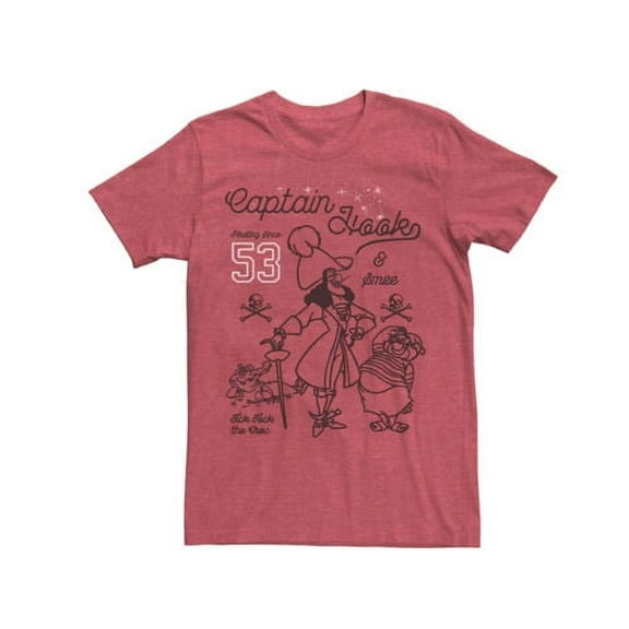 Disney Peter Pan, Captain Hook and Mr Smee Outline Sketch Men's Red T-Shirt (Small)