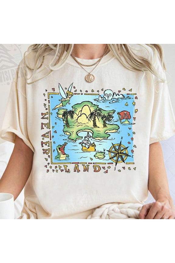 Disney Peter Pan Neverland Shirt Neverland Map T-shirt Tinker Bell Peter Pan Captain Hook