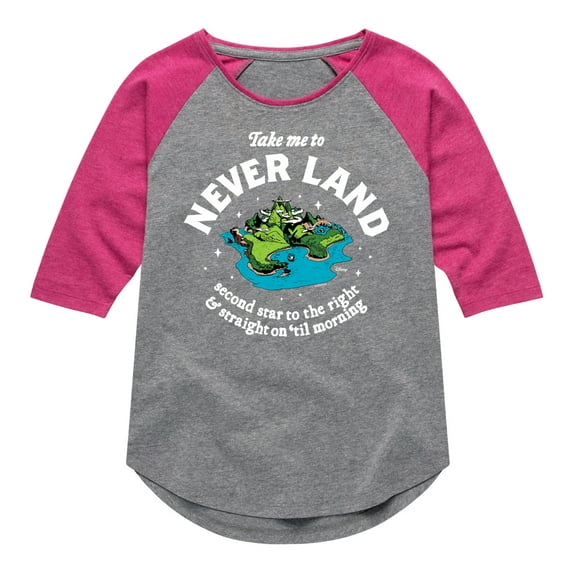 Disney - Peter Pan - Take Me to Neverland - Second Star to the Right - Toddler And Youth Girls Raglan Graphic T-Shirt