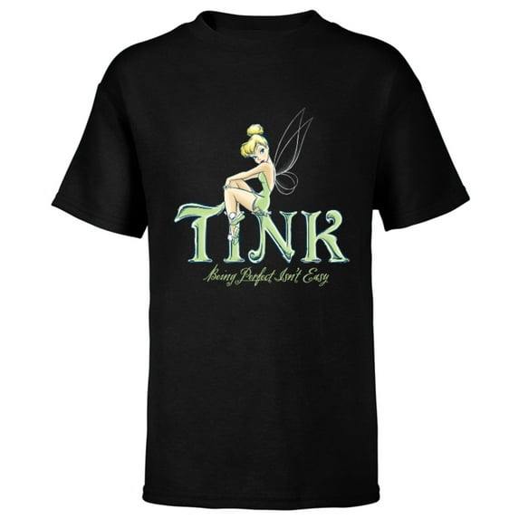 Disney Peter Pan Tinker Bell Being Perfect Isn’t Easy - Short Sleeve T-Shirt for Kids - Customized-Black