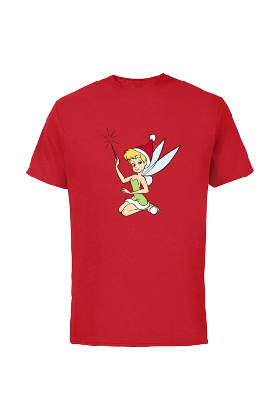 Peter Pan Tinker Bell Christmas Fairy Santa Hat - Short Sleeve Cotton T-Shirt for Adults - Customized-Red