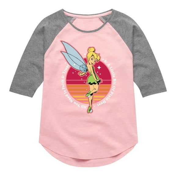Disney - Peter Pan - Tinkerbell - A Little Bit of Pixie Dust - Toddler And Youth Girls Raglan Graphic T-Shirt
