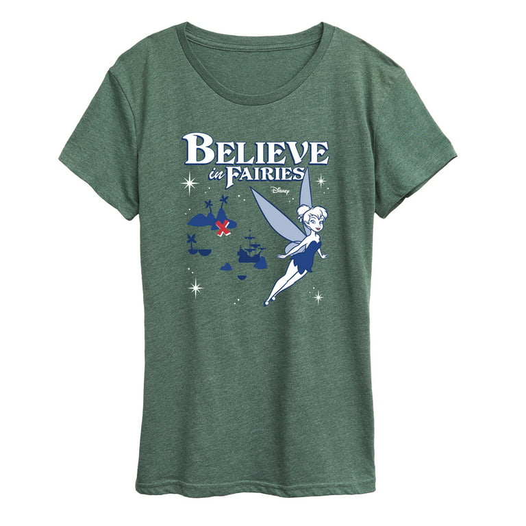 Believe Women\'s - Graphic Sleeve Short T-Shirt - - in Pan Peter Tinkerbell - Fairies Disney