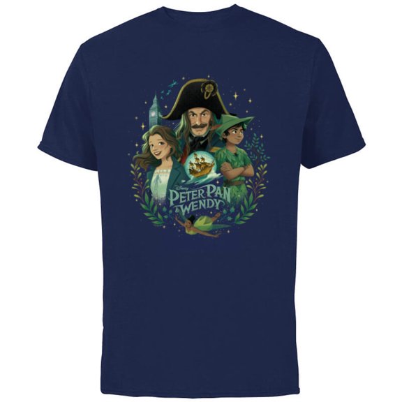 Disney Peter Pan & Wendy Illustrated Characters Disney+ - Short Sleeve Cotton T-Shirt for Adults - Customized-Navy
