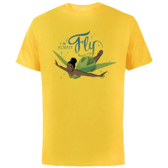 Disney Peter Pan & Wendy Tinker Bell I’m Always Fly Disney+ - Short Sleeve Cotton T-Shirt for Adults - Customized-Yellow