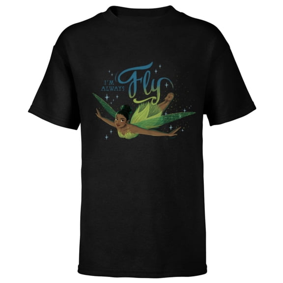 Disney Peter Pan & Wendy Tinker Bell I’m Always Fly Disney+ - Short Sleeve T-Shirt for Kids - Customized-Black
