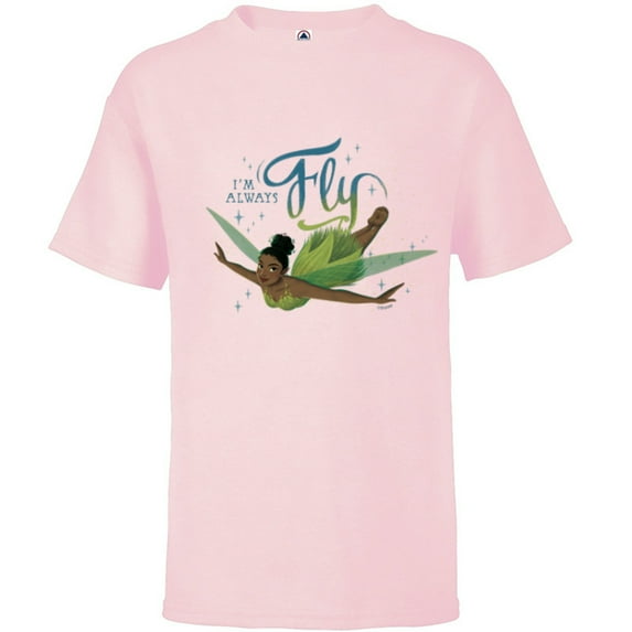 Disney Peter Pan & Wendy Tinker Bell I’m Always Fly Disney+ - Short Sleeve T-Shirt for Kids - Customized-Soft Pink