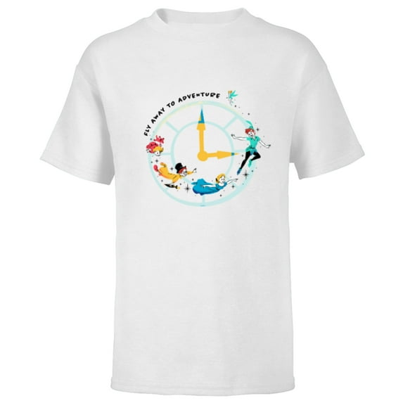 Disney Peter Pan and Darling Children Fly Away To Adventure - Short Sleeve T-Shirt for Kids - Customized-White