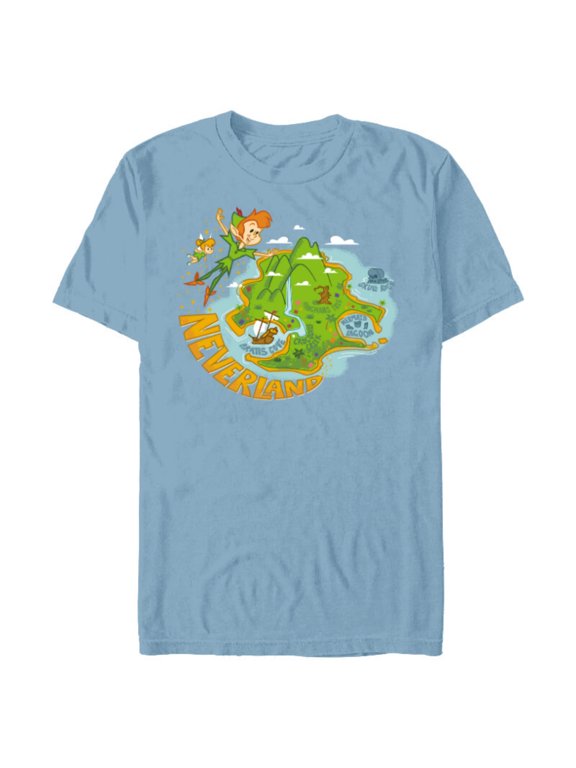 Peter Pan and Tinker Bell Never Land Map - Short Sleeve Blended T-Shirt for Adults - Customized-Ocean Blue