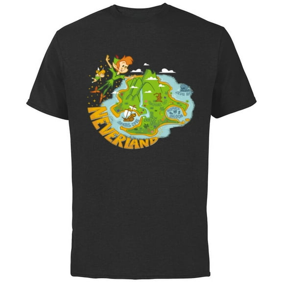 Disney Peter Pan and Tinker Bell Never Land Map - Short Sleeve Cotton T-Shirt for Adults - Customized-Black