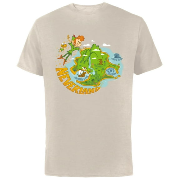 Disney Peter Pan and Tinker Bell Never Land Map - Short Sleeve Cotton T-Shirt for Adults - Customized-Natural