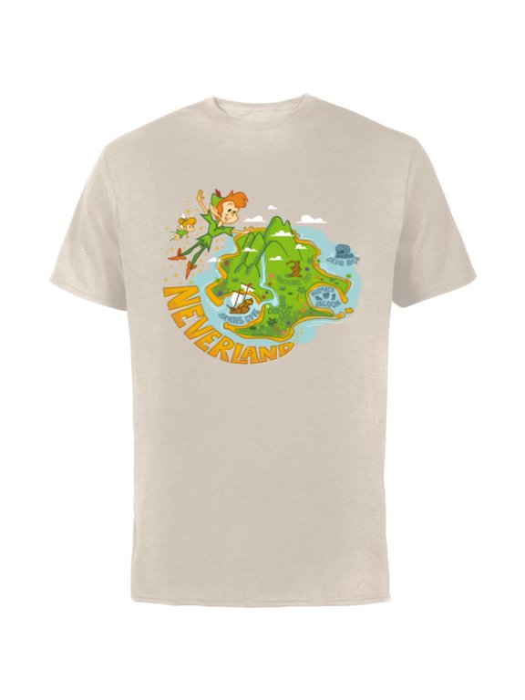 Peter Pan and Tinker Bell Never Land Map - Short Sleeve Cotton T-Shirt for Adults - Customized-Natural