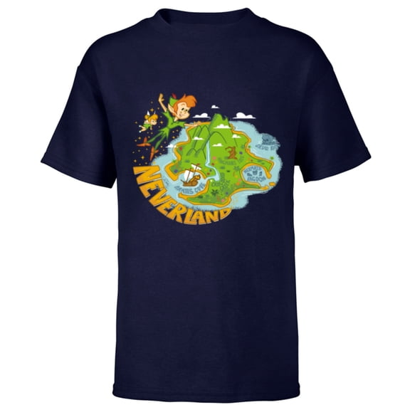 Disney Peter Pan and Tinker Bell Never Land Map - Short Sleeve T-Shirt for Kids - Customized-Navy