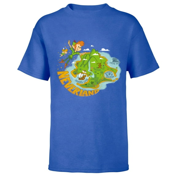 Disney Peter Pan and Tinker Bell Never Land Map - Short Sleeve T-Shirt for Kids - Customized-Royal