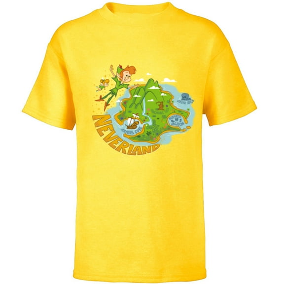 Disney Peter Pan and Tinker Bell Never Land Map - Short Sleeve T-Shirt for Kids - Customized-Yellow