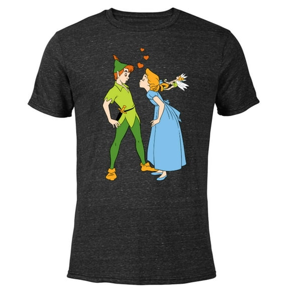 Disney Peter Pan and Wendy Darling Kiss Valentine’s Day - Short Sleeve Blended T-Shirt for Adults – Customized-Black