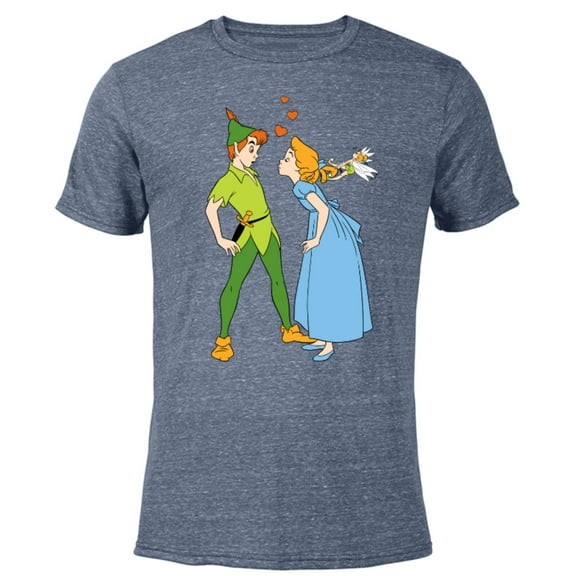 Disney Peter Pan and Wendy Darling Kiss Valentine’s Day - Short Sleeve Blended T-Shirt for Adults – Customized-Navy Heather