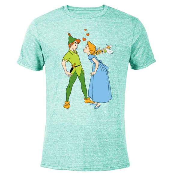 Disney Peter Pan and Wendy Darling Kiss Valentine’s Day - Short Sleeve Blended T-Shirt for Adults – Customized-Ocean Blue