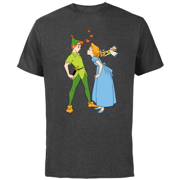 Disney Peter Pan and Wendy Darling Kiss Valentine’s Day - Short Sleeve Cotton T-Shirt for Adults - Customized-Charcoal