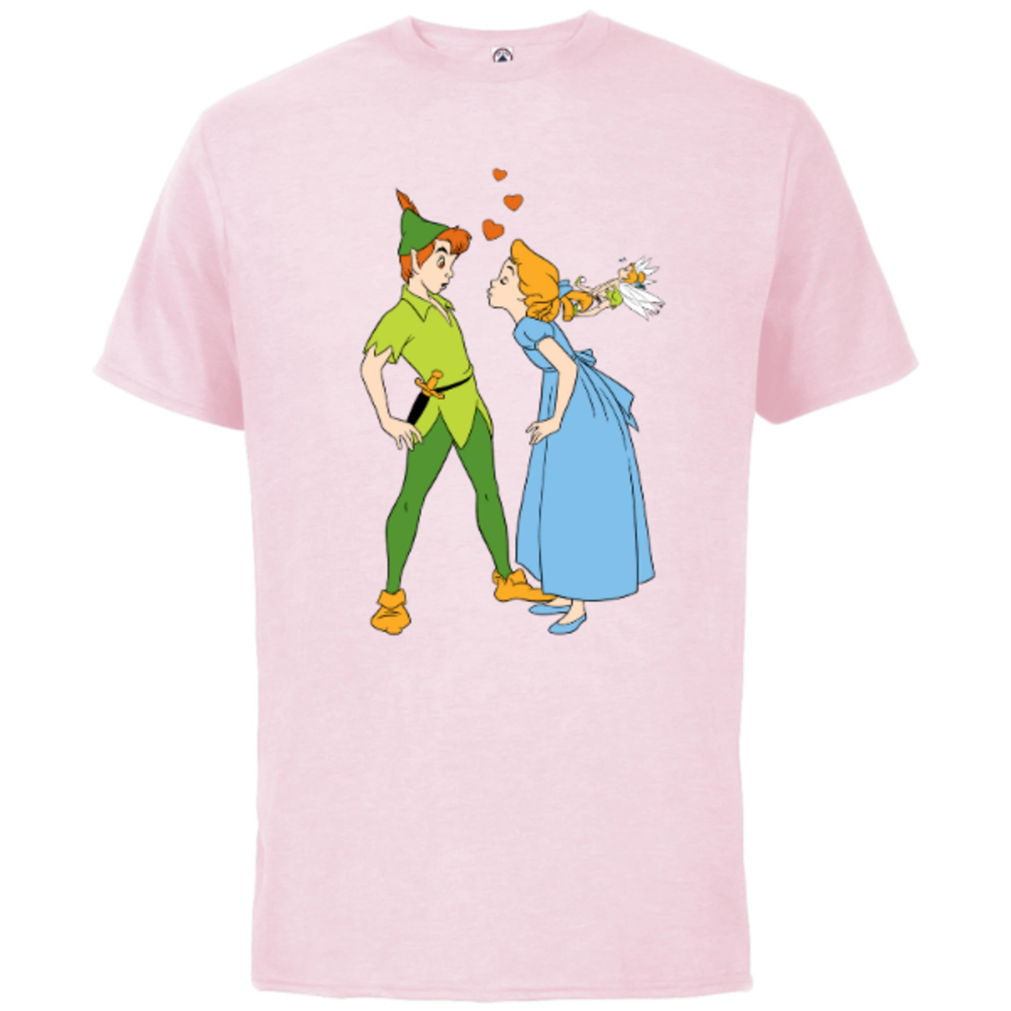 Disney Peter Pan and Wendy - for - Valentine\'s Short Darling Customized-Soft Kiss Sleeve T-Shirt Cotton Adults Day Pink
