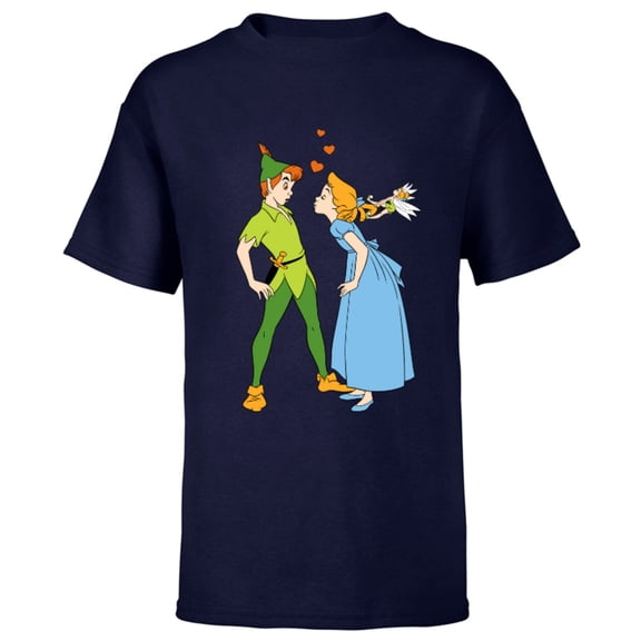 Disney Peter Pan and Wendy Darling Kiss Valentine’s Day - Short Sleeve T-Shirt for Kids – Customized-Navy