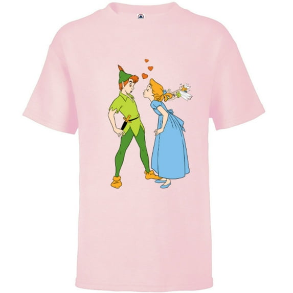 Disney Peter Pan and Wendy Darling Kiss Valentine’s Day - Short Sleeve T-Shirt for Kids – Customized-Soft Pink