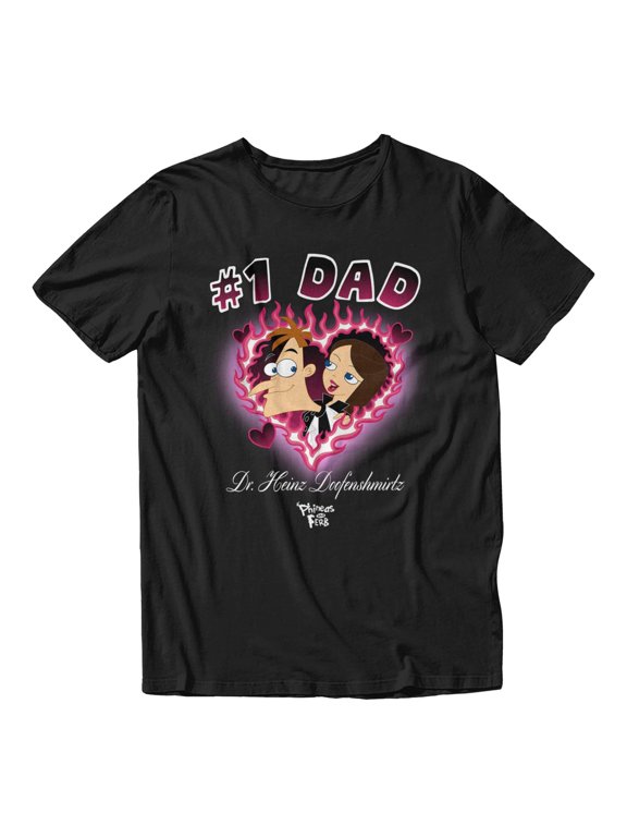 Phineas And Ferb Men's Number 1 Dad Flame Heart Doofenshmirtz T-Shirt (Black, S-XXXL)