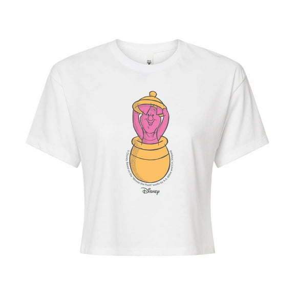 Disney - Piglet In Honey Pot - Juniors Cropped Cotton Blend T-Shirt