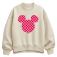 thumbnail image 1 of Disney - Pink Checkerboard Mickey Ears Women's Oversized Fleece Crew Sweatshirt, 1 of 4