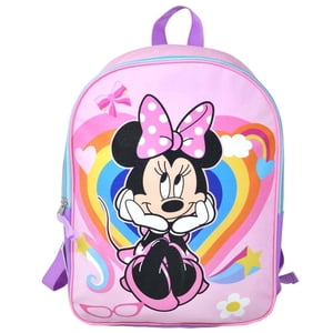 Mochila infantil de Minnie Mouse de 15 pulgadas, ligera para niñas, para preescolar y viajes, con asa superior (sin bolsillo lateral)