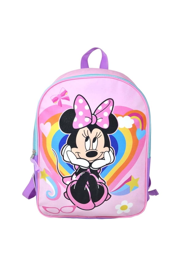 Cute Cartoon Character Minnie Mouse Kids Backpack 15 Inch, Lightweight School Bag for Girls, Toddler Preschool Travel Backpack with Top Handle (No Side Pocket)