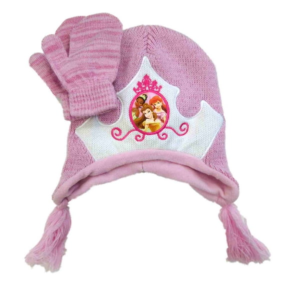 Disney Pink Toddler Girls Princess Hat & Mittens Beanie Set