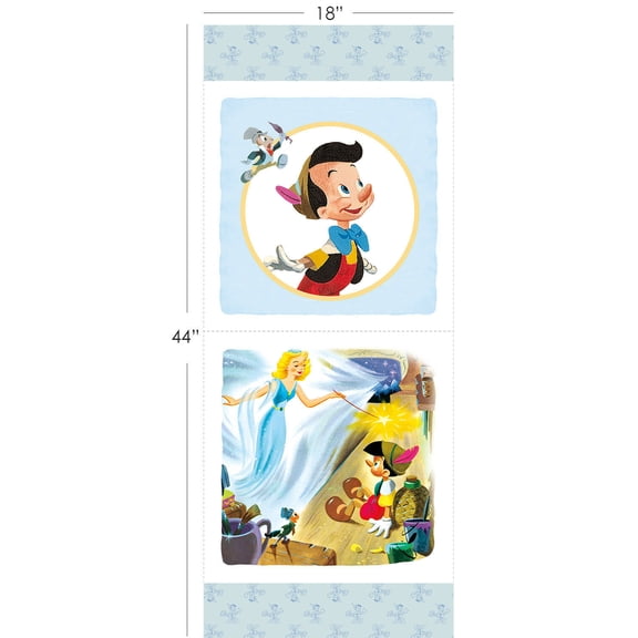 Disney Pinocchio Camelot 100% Cotton Fabric By The Panel 18" x 43"