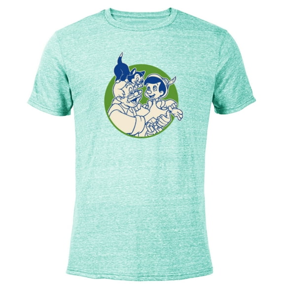 Disney Pinocchio Geppetto and Figaro - Short Sleeve Blended T-Shirt for Adults - Customized-Ocean Blue