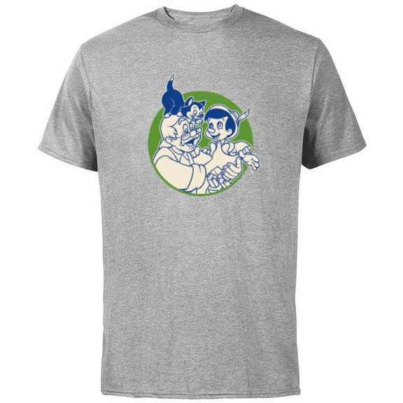 Disney Pinocchio Geppetto and Figaro - Short Sleeve Cotton T-Shirt for Adults - Customized-Athletic Heather