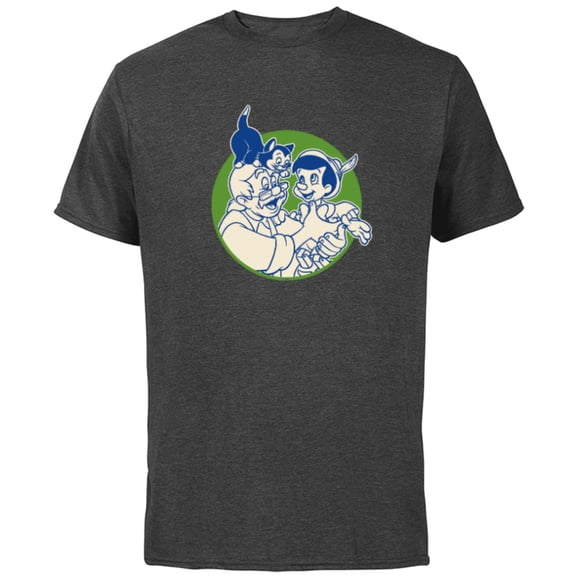 Disney Pinocchio Geppetto and Figaro - Short Sleeve Cotton T-Shirt for Adults - Customized-Charcoal