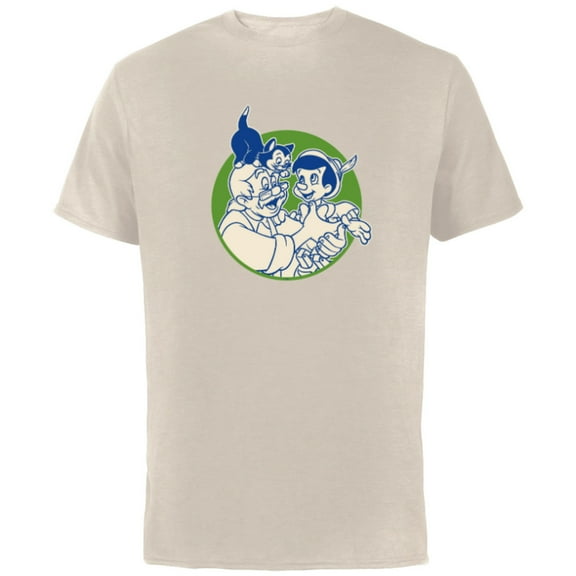 Disney Pinocchio Geppetto and Figaro - Short Sleeve Cotton T-Shirt for Adults - Customized-Natural