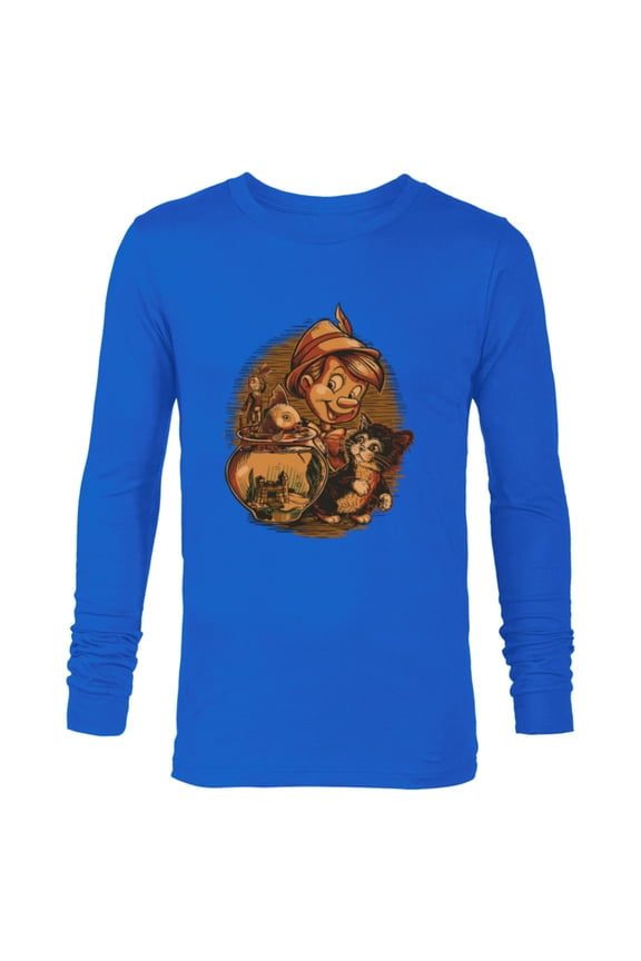 Pinocchio, Jiminy Cricket, Figaro and Cleo - Long Sleeve T-Shirt for Men - Customized-Navy